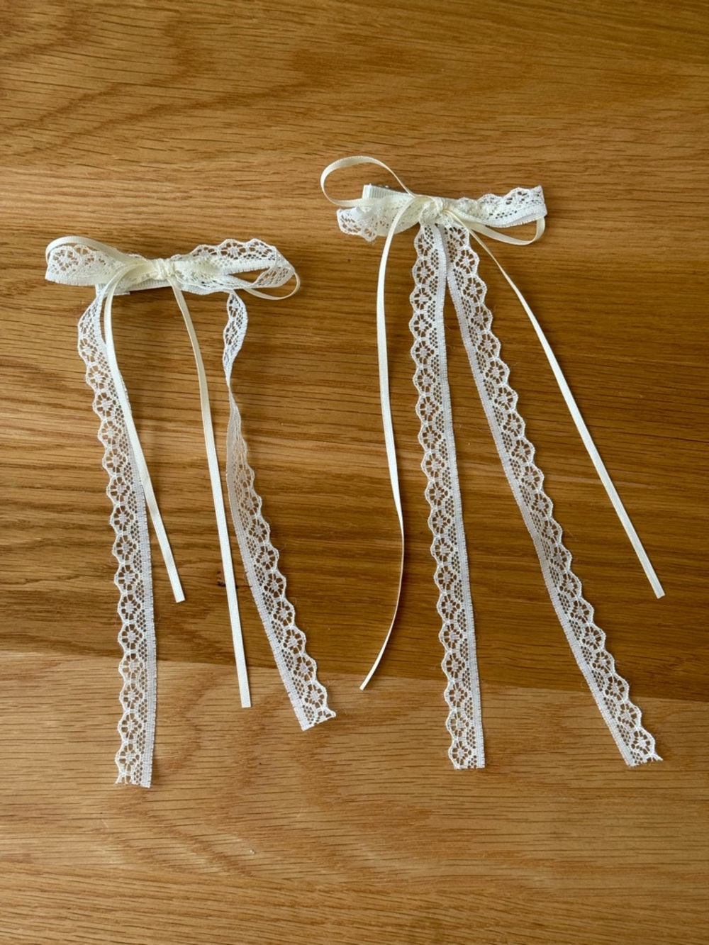 Ivory Lace Ribbon Bow Hair Clips - Set of 2